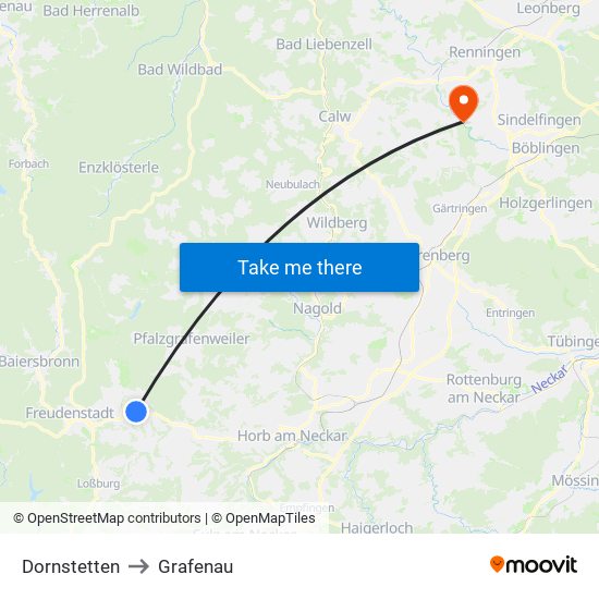 Dornstetten to Grafenau map