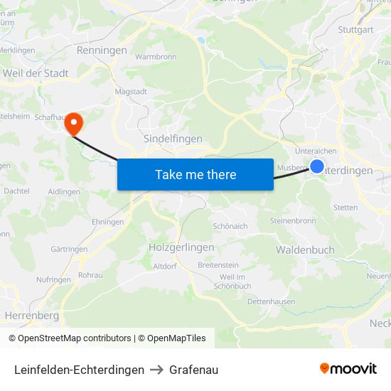 Leinfelden-Echterdingen to Grafenau map