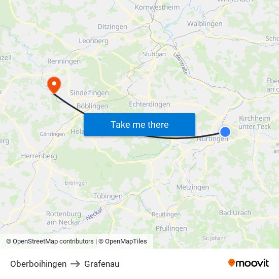 Oberboihingen to Grafenau map