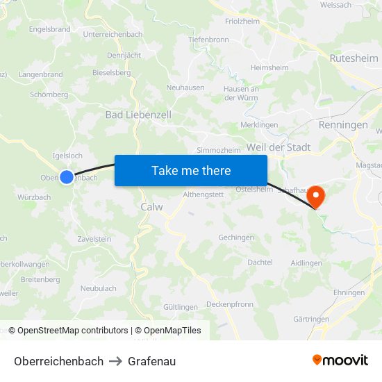 Oberreichenbach to Grafenau map