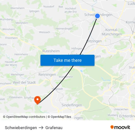 Schwieberdingen to Grafenau map