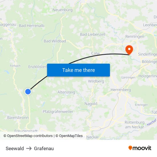Seewald to Grafenau map