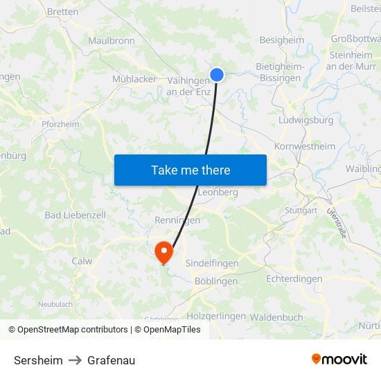 Sersheim to Grafenau map