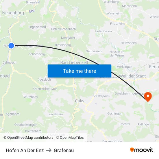 Höfen An Der Enz to Grafenau map