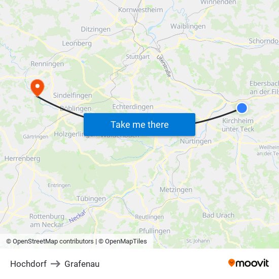 Hochdorf to Grafenau map