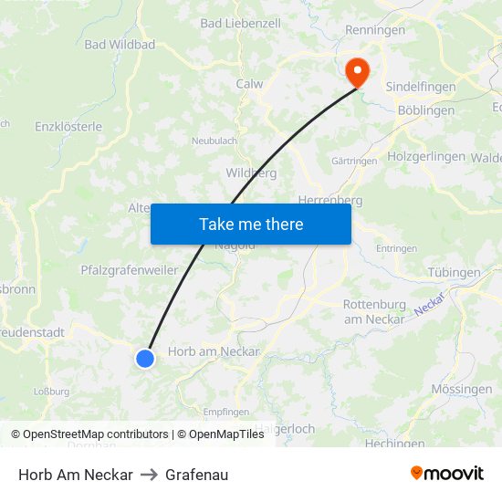 Horb Am Neckar to Grafenau map