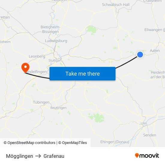 Mögglingen to Grafenau map