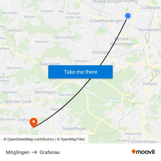 Möglingen to Grafenau map