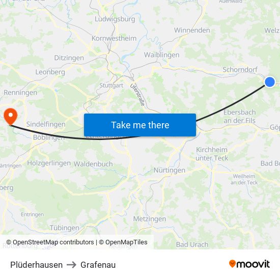 Plüderhausen to Grafenau map
