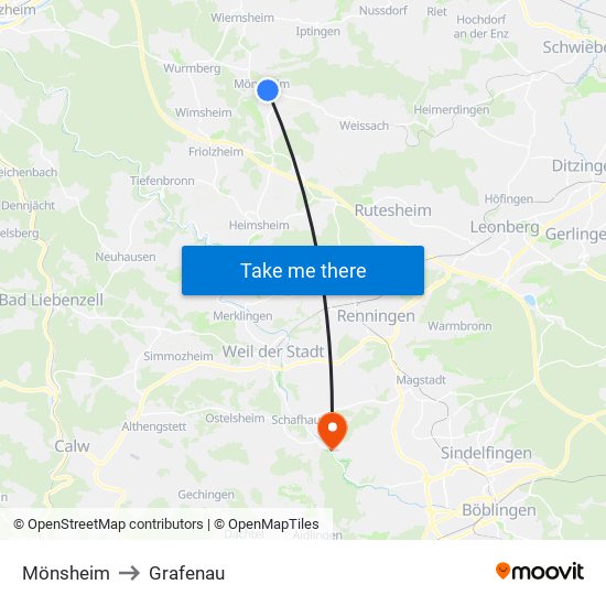 Mönsheim to Grafenau map