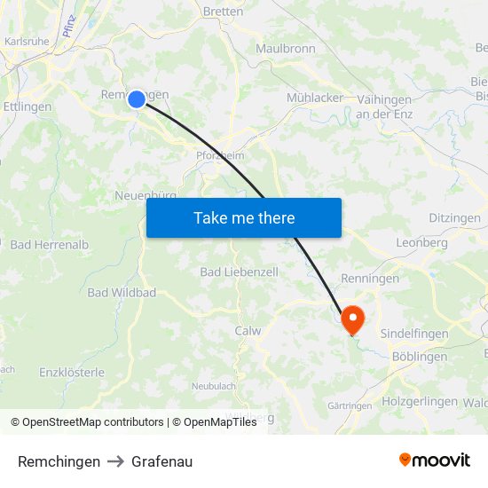 Remchingen to Grafenau map