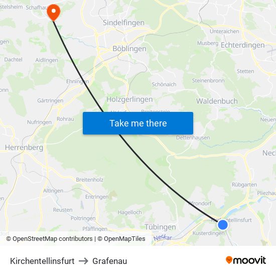 Kirchentellinsfurt to Grafenau map