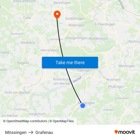 Mössingen to Grafenau map