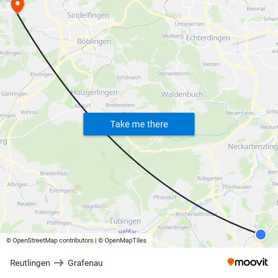 Reutlingen to Grafenau map