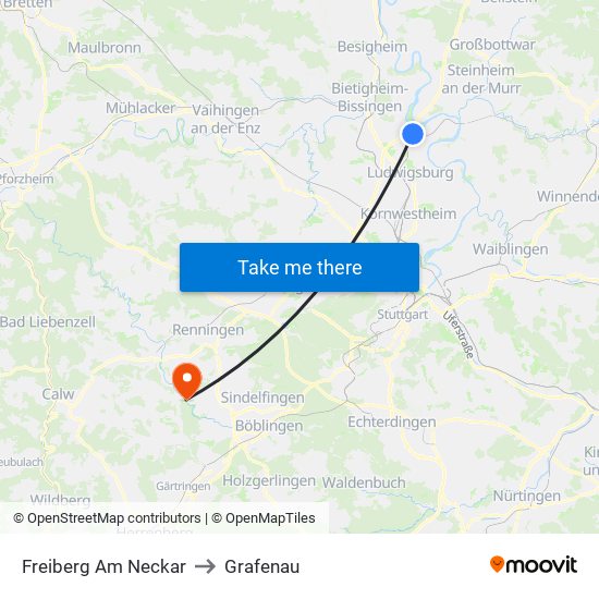 Freiberg Am Neckar to Grafenau map