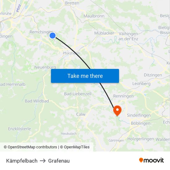 Kämpfelbach to Grafenau map