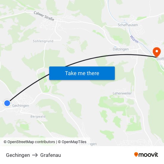 Gechingen to Grafenau map