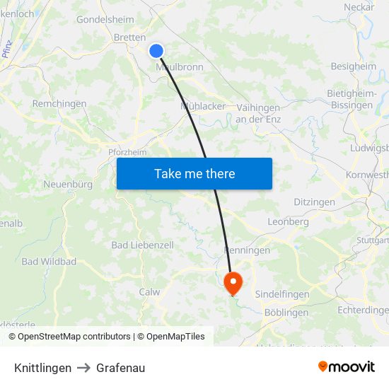 Knittlingen to Grafenau map