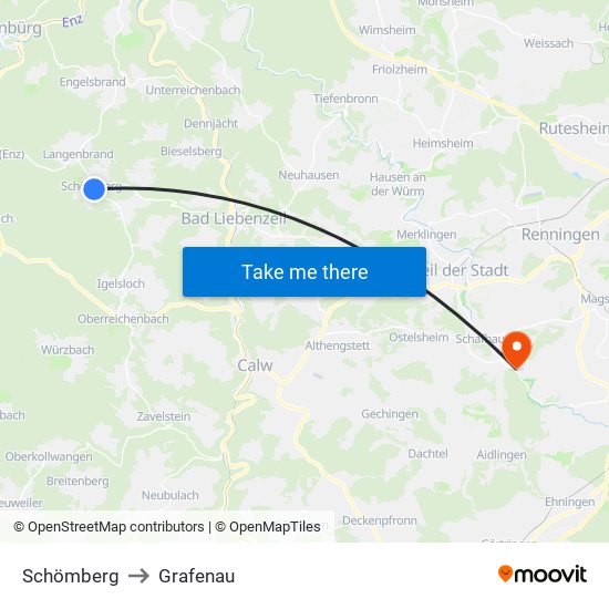 Schömberg to Grafenau map