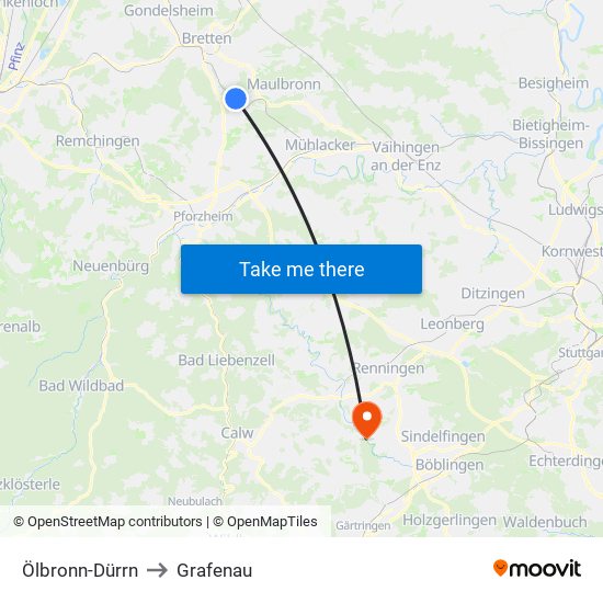 Ölbronn-Dürrn to Grafenau map