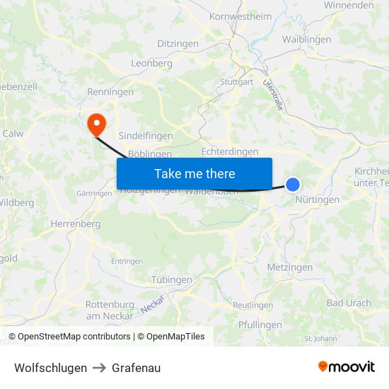 Wolfschlugen to Grafenau map