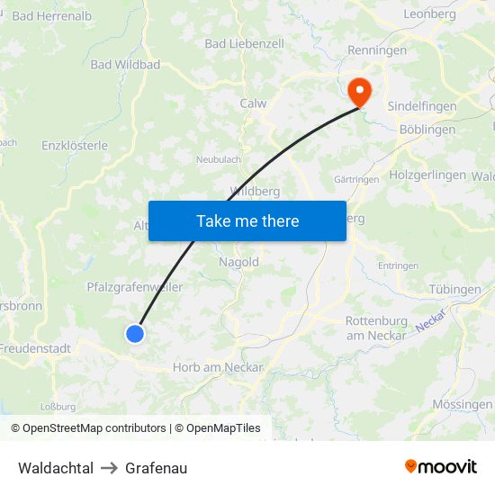 Waldachtal to Grafenau map
