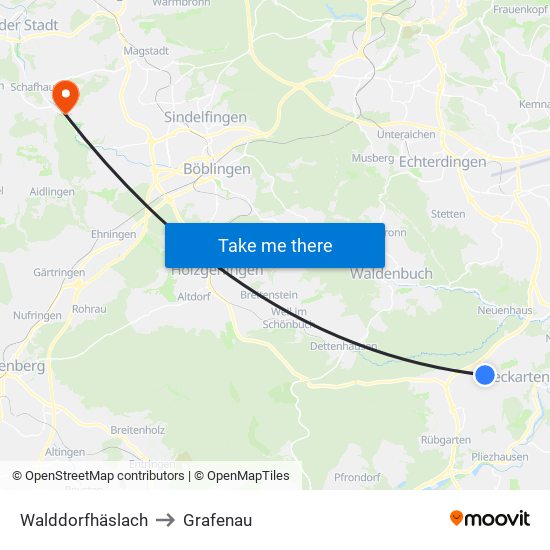 Walddorfhäslach to Grafenau map