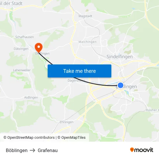 Böblingen to Grafenau map