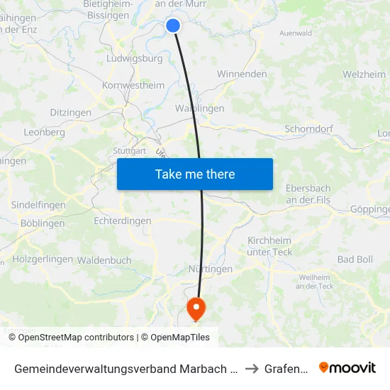 Gemeindeverwaltungsverband Marbach am Neckar to Grafenberg map