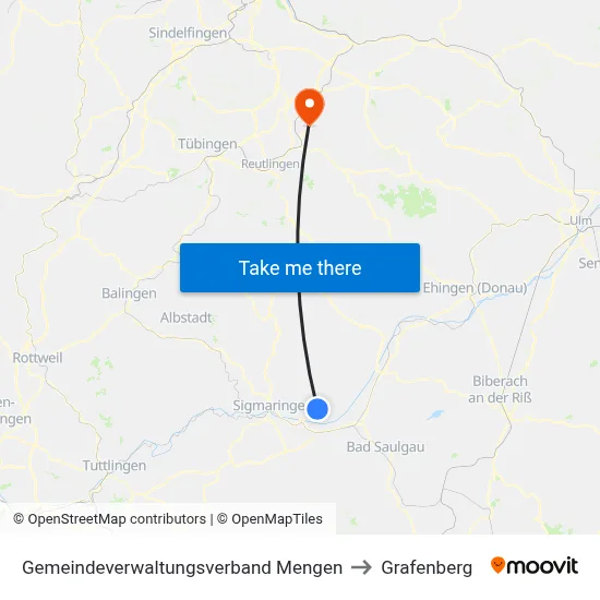 Gemeindeverwaltungsverband Mengen to Grafenberg map