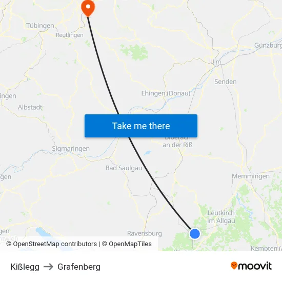 Kißlegg to Grafenberg map