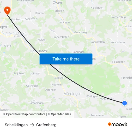 Schelklingen to Grafenberg map