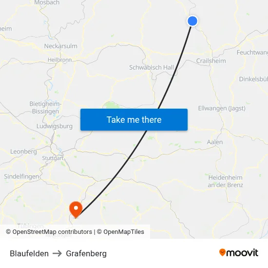 Blaufelden to Grafenberg map
