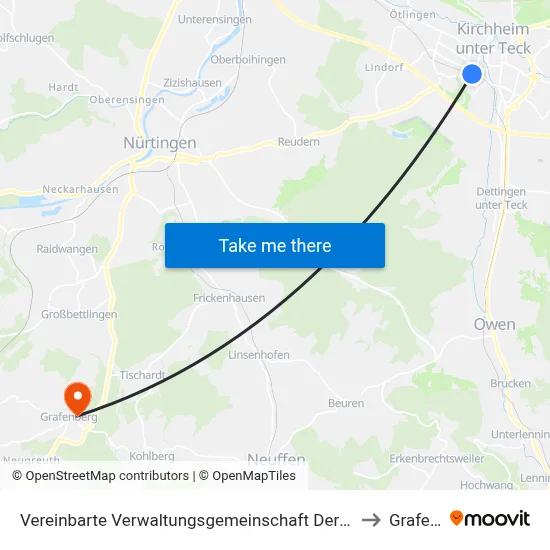 Vereinbarte Verwaltungsgemeinschaft Der Stadt Kirchheim Unter Teck to Grafenberg map