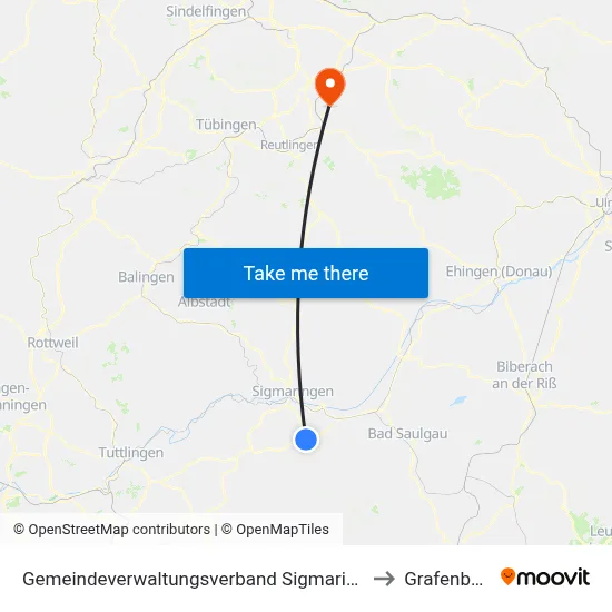 Gemeindeverwaltungsverband Sigmaringen to Grafenberg map