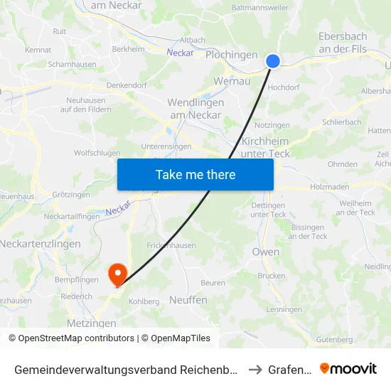 Gemeindeverwaltungsverband Reichenbach An Der Fils to Grafenberg map