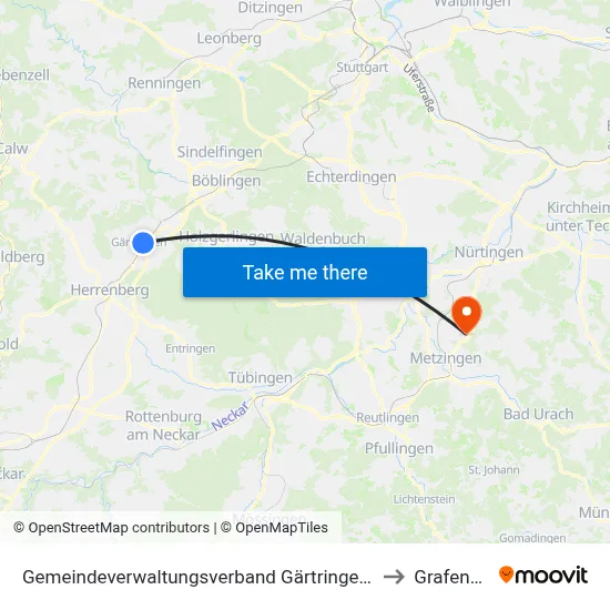 Gemeindeverwaltungsverband Gärtringen/Ehningen to Grafenberg map