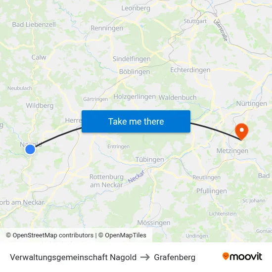 Verwaltungsgemeinschaft Nagold to Grafenberg map
