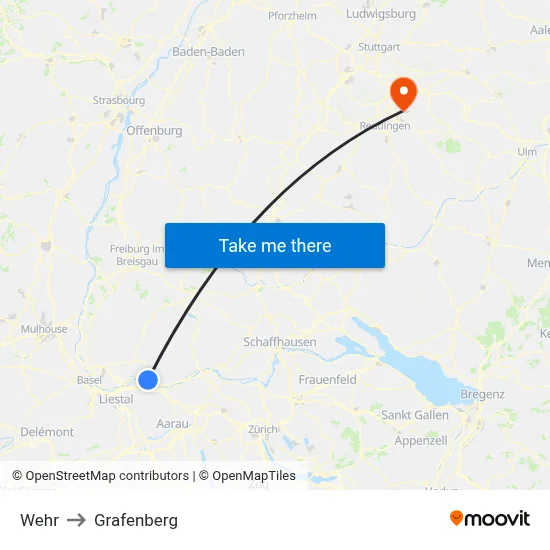 Wehr to Grafenberg map