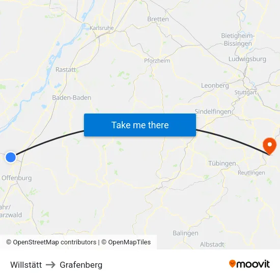 Willstätt to Grafenberg map