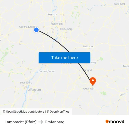Lambrecht (Pfalz) to Grafenberg map