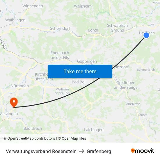 Verwaltungsverband Rosenstein to Grafenberg map