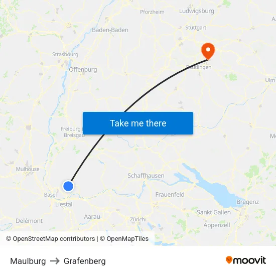 Maulburg to Grafenberg map