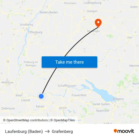 Laufenburg (Baden) to Grafenberg map