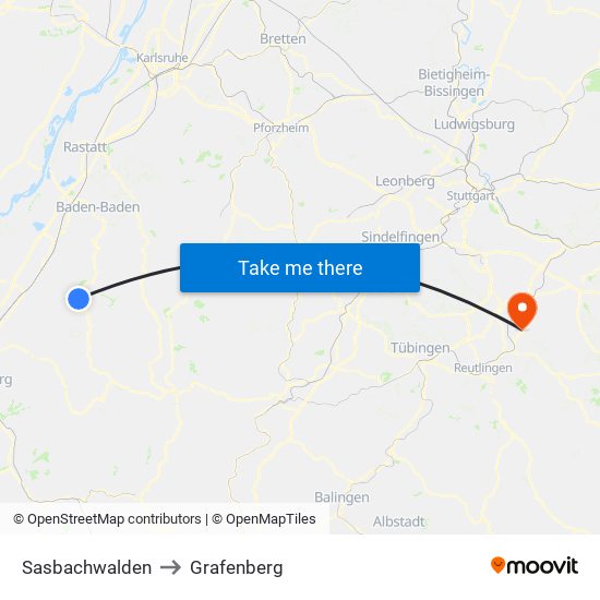 Sasbachwalden to Grafenberg map