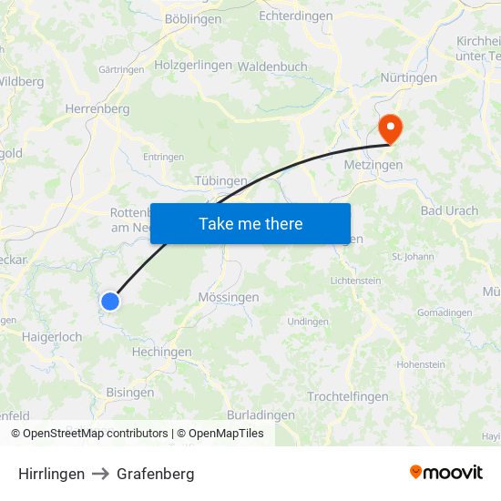 Hirrlingen to Grafenberg map