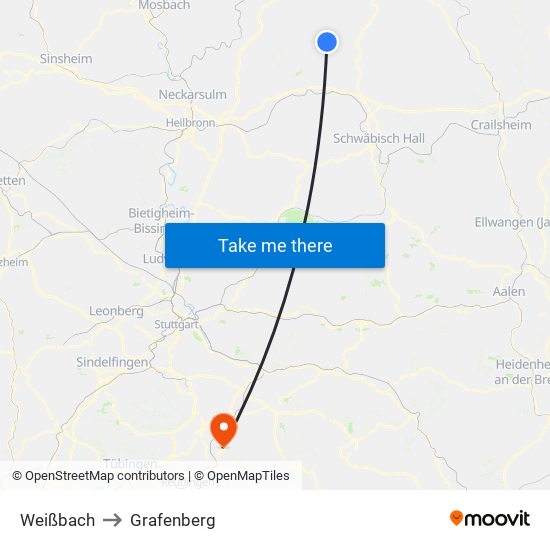 Weißbach to Grafenberg map