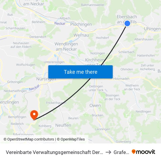 Vereinbarte Verwaltungsgemeinschaft Der Stadt Ebersbach An Der Fils to Grafenberg map