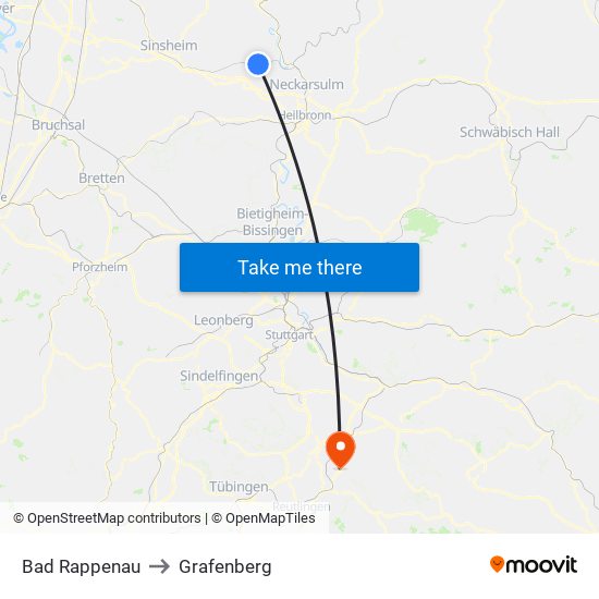 Bad Rappenau to Grafenberg map