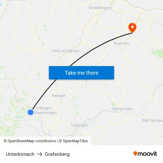 Unterkirnach to Grafenberg map
